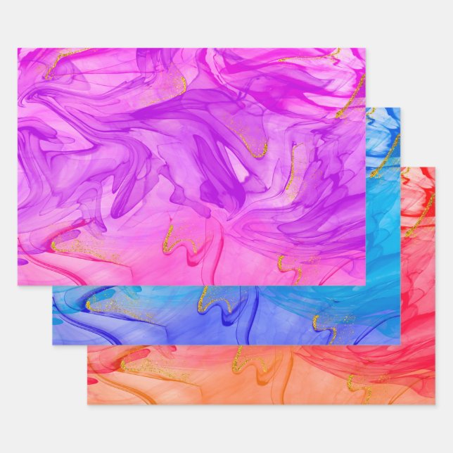 Feuille De Papier Cadeau Élégant Motif d'encre d'alcool (Lot)