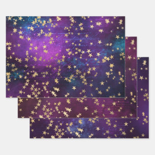 Feuille De Papier Cadeau Élégant motif étoilé céleste doré