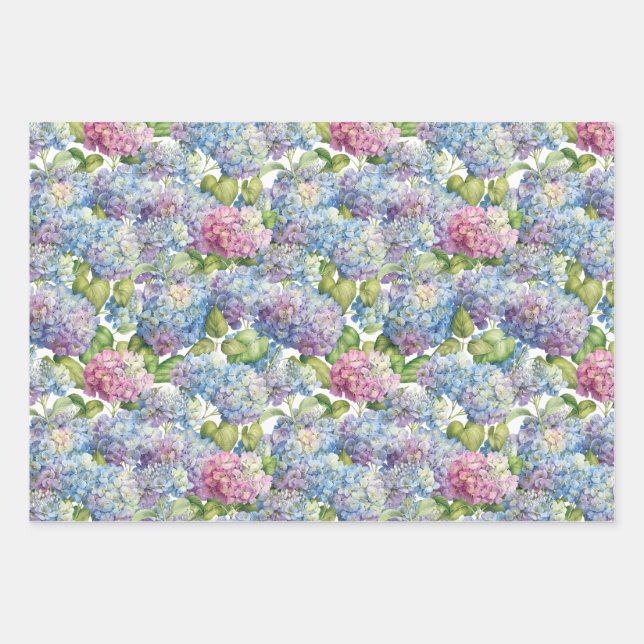 Feuille De Papier Cadeau Élégant motif floral d'Hydrangea rose bleue (Devant)
