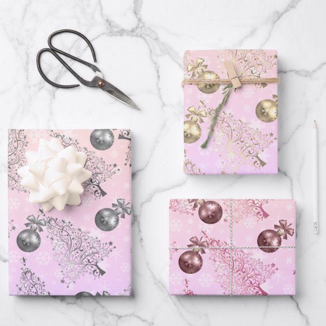 Feuille De Papier Cadeau Élégant Motif holographique de Noël (Recto)