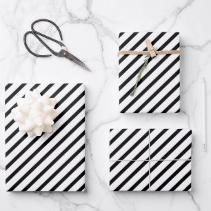 Feuille De Papier Cadeau Élégant Motif rayé noir et blanc