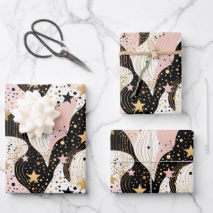 Feuille De Papier Cadeau Élégant motif rose étoile