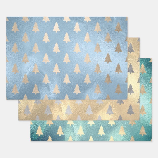 Feuille De Papier Cadeau Élégant Motifs d'arbre de Noël moderne (Lot)
