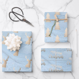 Feuille De Papier Cadeau Elégant motifs de Noël moderne or & bleu