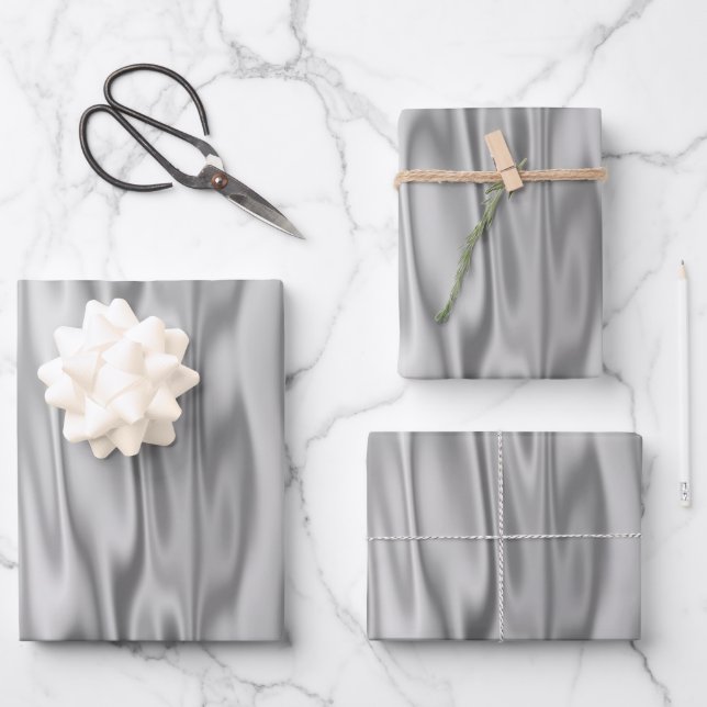Feuille De Papier Cadeau Élégant Noël Argent Faux Satin Graphique (Recto)