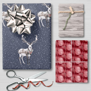 Feuille De Papier Cadeau Élégant Noël aux rennes de neige bleu et gris