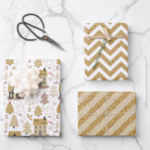 Feuille De Papier Cadeau Élégant Noël d'or