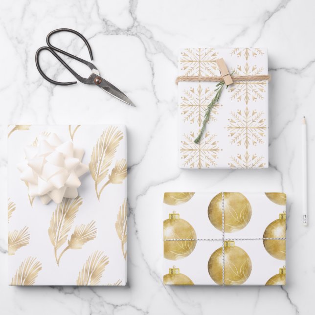 Feuille De Papier Cadeau Élégant Noël d'or blanc (Recto)