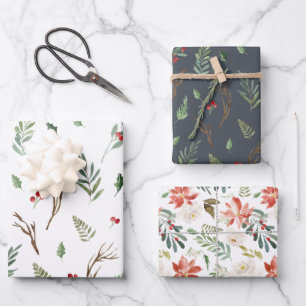 Feuille De Papier Cadeau Élégant Noël Holly Berries Motifs de vacances