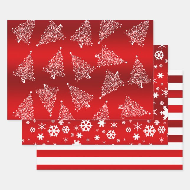 Feuille De Papier Cadeau Elégant Noël rouge & blanc motif (Lot)