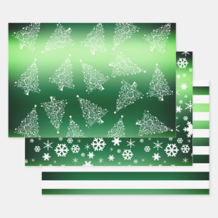 Feuille De Papier Cadeau Élégant Noël vert & blanc motif