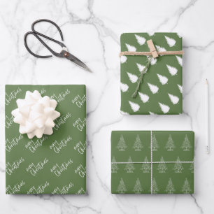 Feuille De Papier Cadeau Élégant Noël vert et blanc