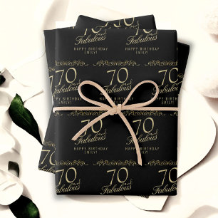 Feuille De Papier Cadeau Elégant Noir 70 et Incroyable 70e Anniversaire