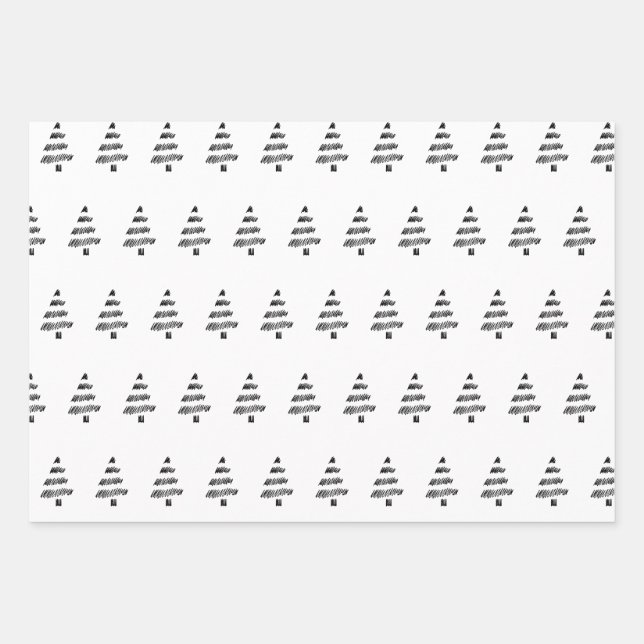 Feuille De Papier Cadeau Elégant noir Aquarelle Arbre Motif Noël (Devant)