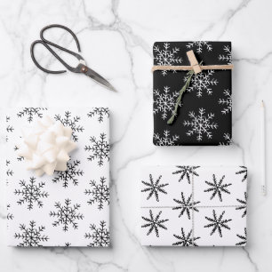 Feuille De Papier Cadeau Élégant noir blanc Noël Motif de flocon de neige