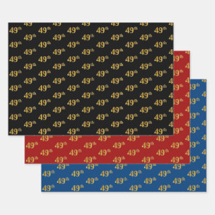 Feuille De Papier Cadeau Élégant Noir, Rouge, Bleu, Faux Or 49e Événement #