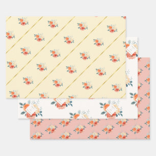 Feuille De Papier Cadeau Élégant or Blush Floral Script Mariage