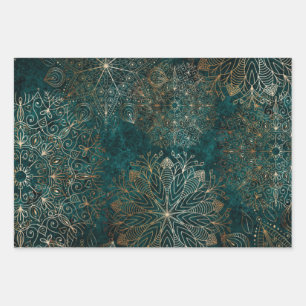 Feuille De Papier Cadeau Elégant or et Turquoise vert Floral Mandala Motif