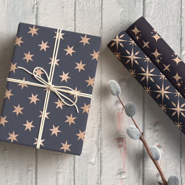 Feuille De Papier Cadeau Élégant Or Étoiles Violet (Créateur téléchargé)