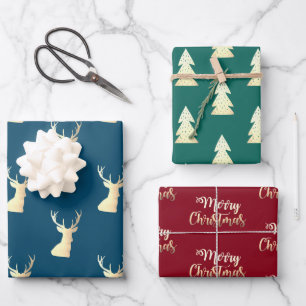 Feuille De Papier Cadeau Élégant or rouge vert bleu motifs de Noël