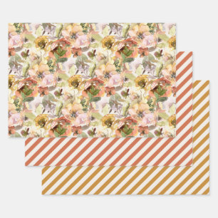 Feuille De Papier Cadeau Élégant orange brûlé jaune floral automne
