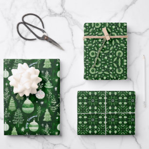 Feuille De Papier Cadeau Élégant ornement de Noël & Mandala Motif Vert