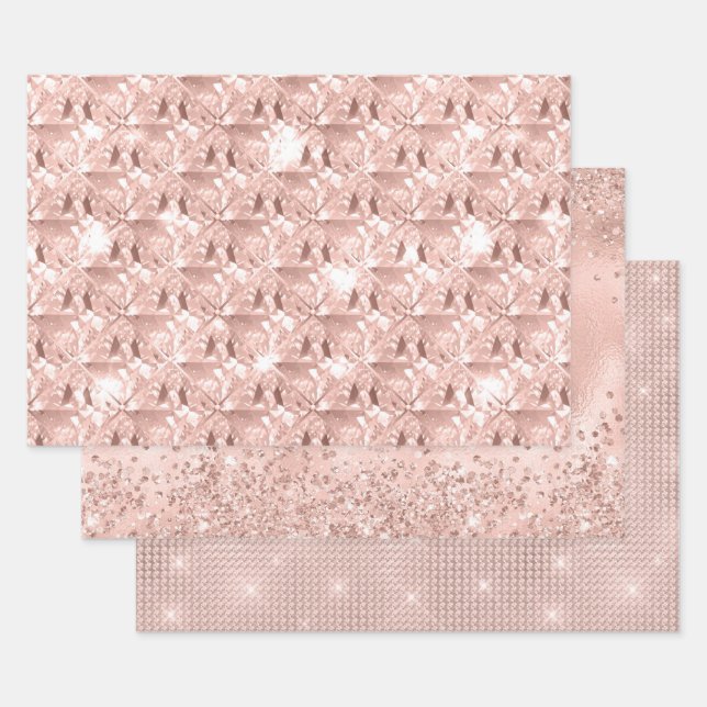 Feuille De Papier Cadeau Élégant Pailleté Féminin Rose Poudré et Argenté (Lot)