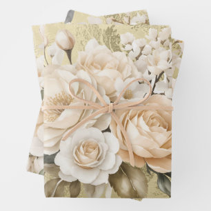 Feuille De Papier Cadeau Elégant Pastel Aquarelle Bouquets Floraux