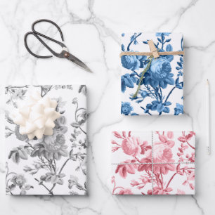 Feuille De Papier Cadeau Élégant Pastel Rose, Gris, Rose Bleu