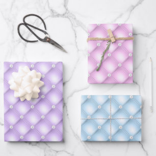 Feuille De Papier Cadeau Elegant Patel Bleu, Violet et Rose Diamant Toupet