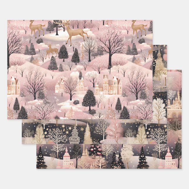 Feuille De Papier Cadeau Elegant Pink Village (Lot)