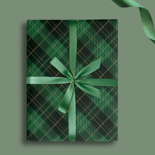 Feuille De Papier Cadeau Élégant Plaid Vert Noël Fêtes