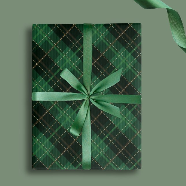 Feuille De Papier Cadeau Élégant Plaid Vert Noël Fêtes (Créateur téléchargé)