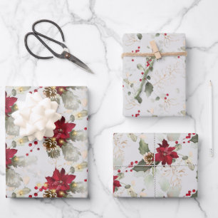 Feuille De Papier Cadeau Elégant Poinsettia & Eucalyptus Parties scintillan