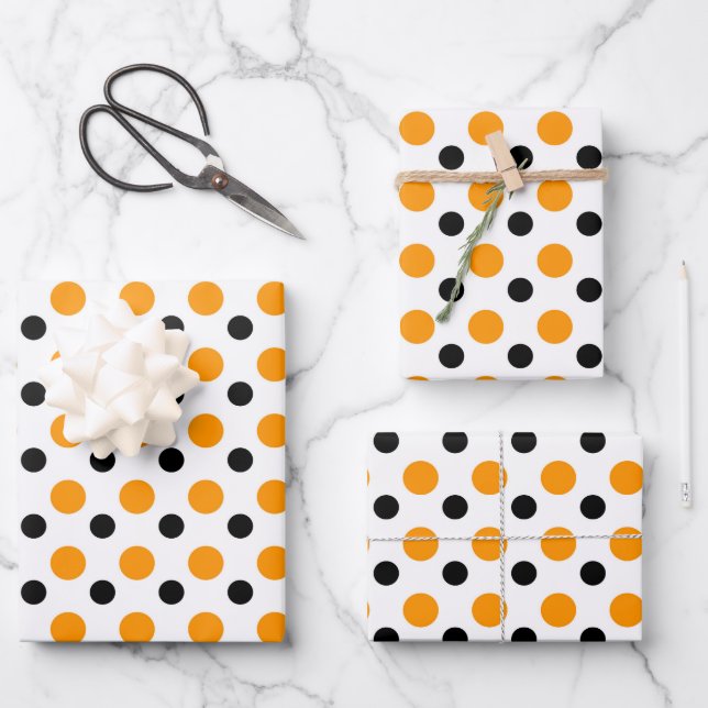 Feuille De Papier Cadeau Élégant Pois Orange Et Noir (Recto)