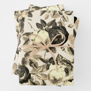 Feuille De Papier Cadeau Élégant Rose Beige Vintage Floral