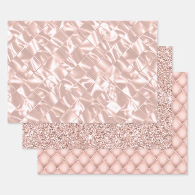 Feuille De Papier Cadeau Elégant rose brillant et argent Faux satin (Lot)
