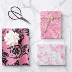 Feuille De Papier Cadeau Elégant rose Damask Parties scintillant cadeau