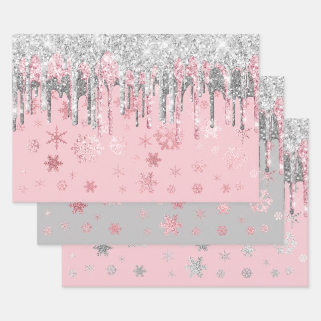Feuille De Papier Cadeau Élégant Rose Gold Silver Snowflakes Noël (Lot)