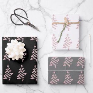 Feuille De Papier Cadeau Élégant rose or motif de Noël arbre de Noël