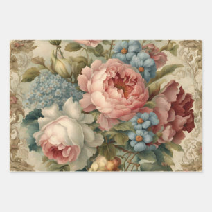 Feuille De Papier Cadeau Élégant Rose victorien, Fleurs de Jardin
