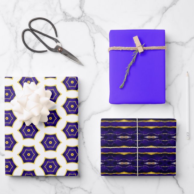 Feuille De Papier Cadeau Élégant Royal violet et or (Recto)