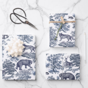 Feuille De Papier Cadeau Élégant Rustique Blue Forest Animaux Toile