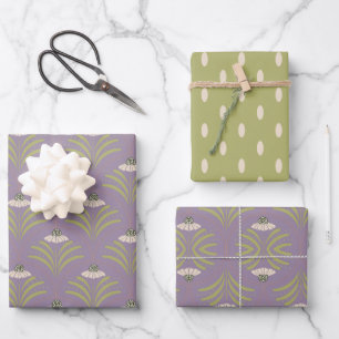 Feuille De Papier Cadeau Élégant Saint-Jacques fleuri et pois
