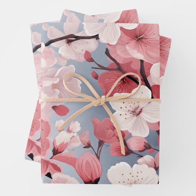Feuille De Papier Cadeau Élégant Sakura Floral japonais (En situation)