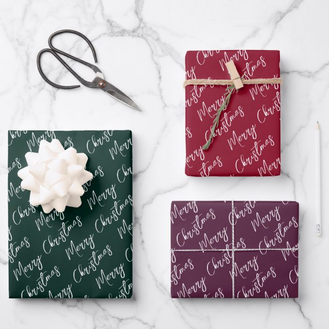 Feuille De Papier Cadeau Elegant Script Red Green Purple Merry Christmas (Recto)