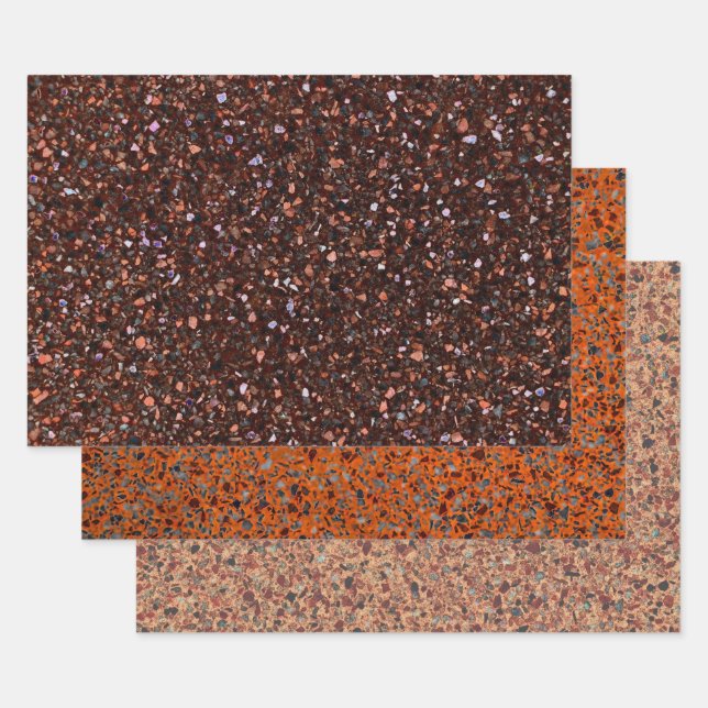 Feuille De Papier Cadeau Élégant Tan noir Brown de Terrazzo Brown Rétro (Lot)