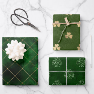 Feuille De Papier Cadeau Élégant Trèfle Vert et Or Saint Patrick