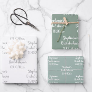 Feuille De Papier Cadeau Élégant Vert Sauge Mariée Enterrement de Vie de Je