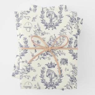 Feuille De Papier Cadeau Elégant Vintage Chic Bleu équestre Toile Florale
